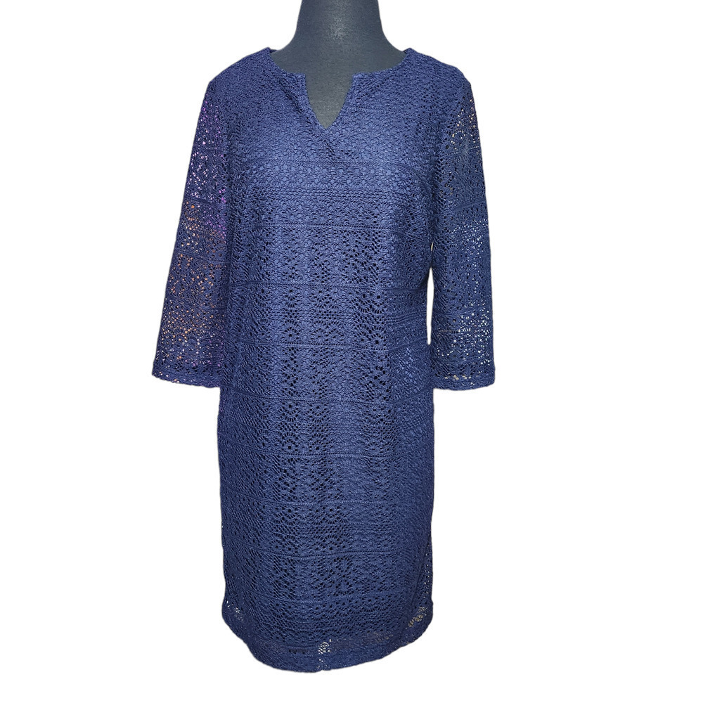 CHICO'S Short Lace Dress Midnight Navy Blue Shift sz 0 / S